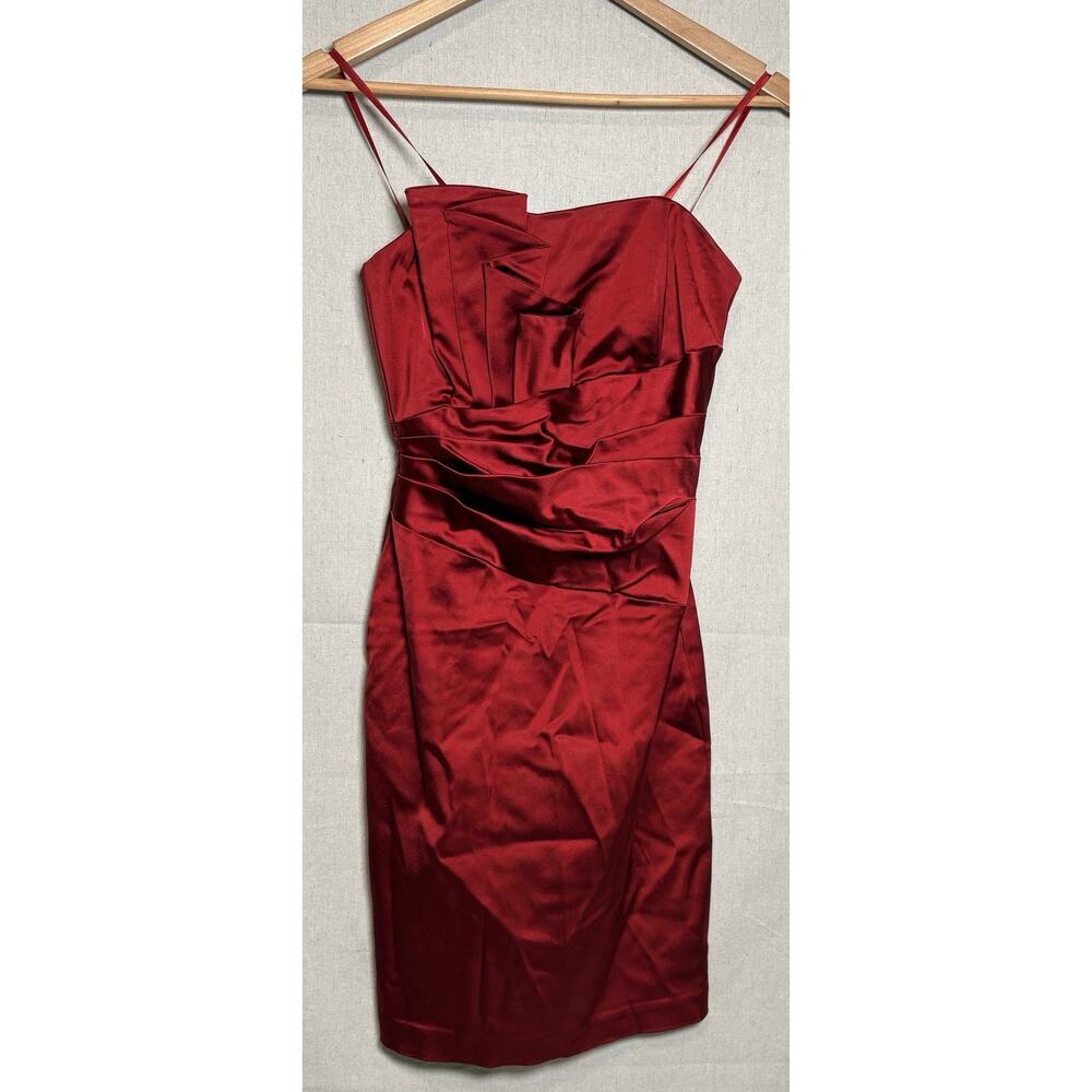 Cache Satin Vintage Y2K Cocktail Dress Sz 4 Red Ruched Holiday Made In USA